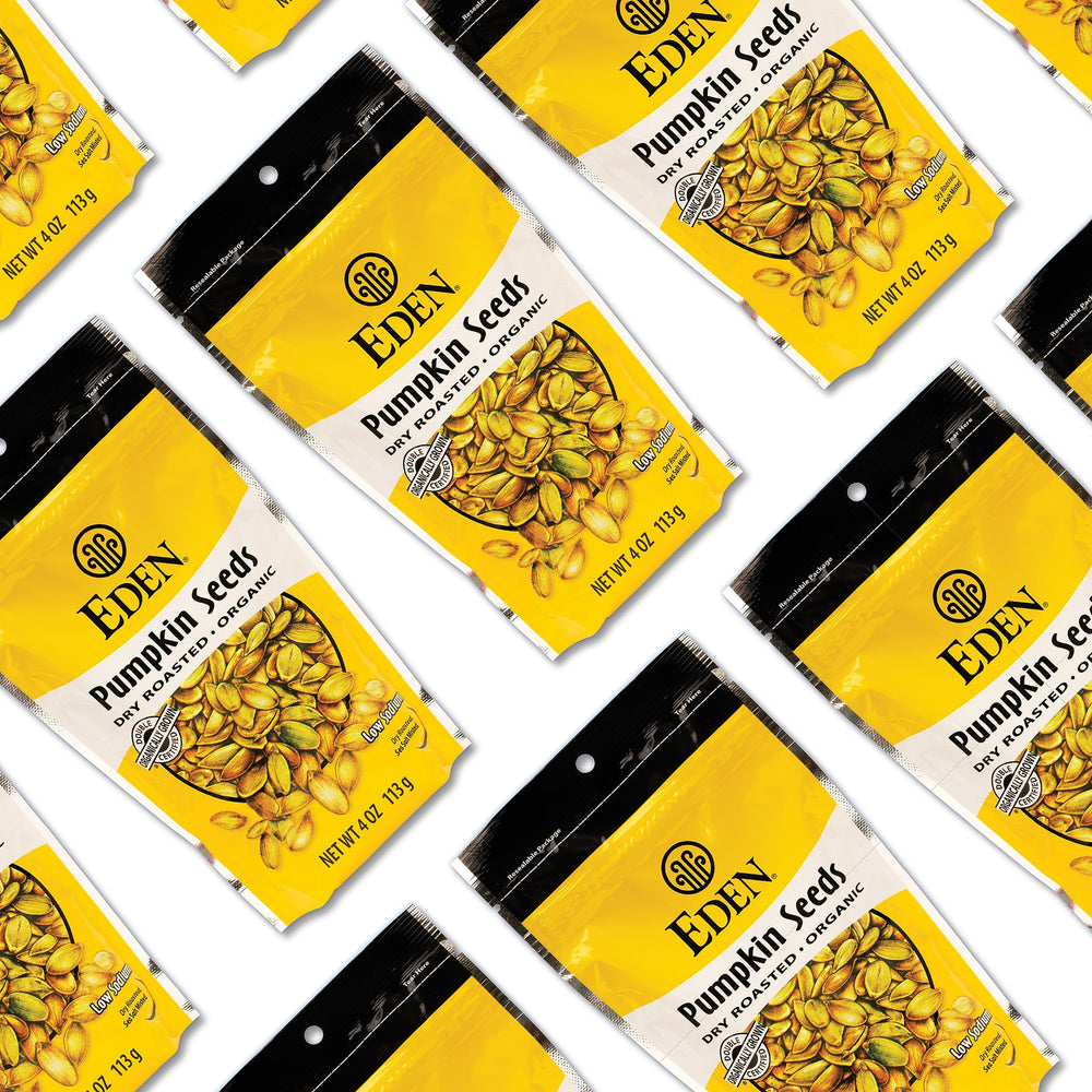 Eden pumpkin seeds snack time image, quick energy boost.