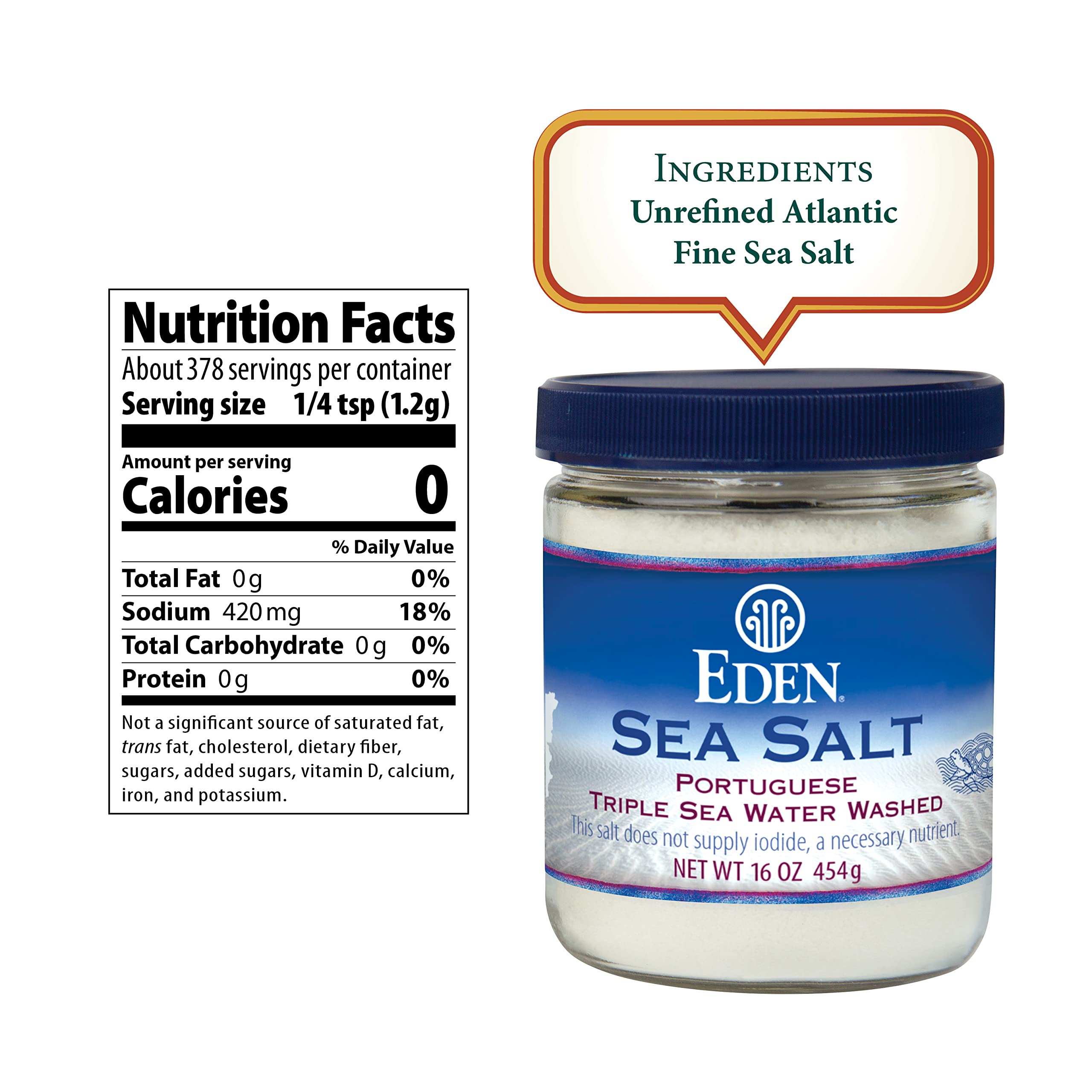 Eden Sea Salt with 82 trace minerals for balanced flavor