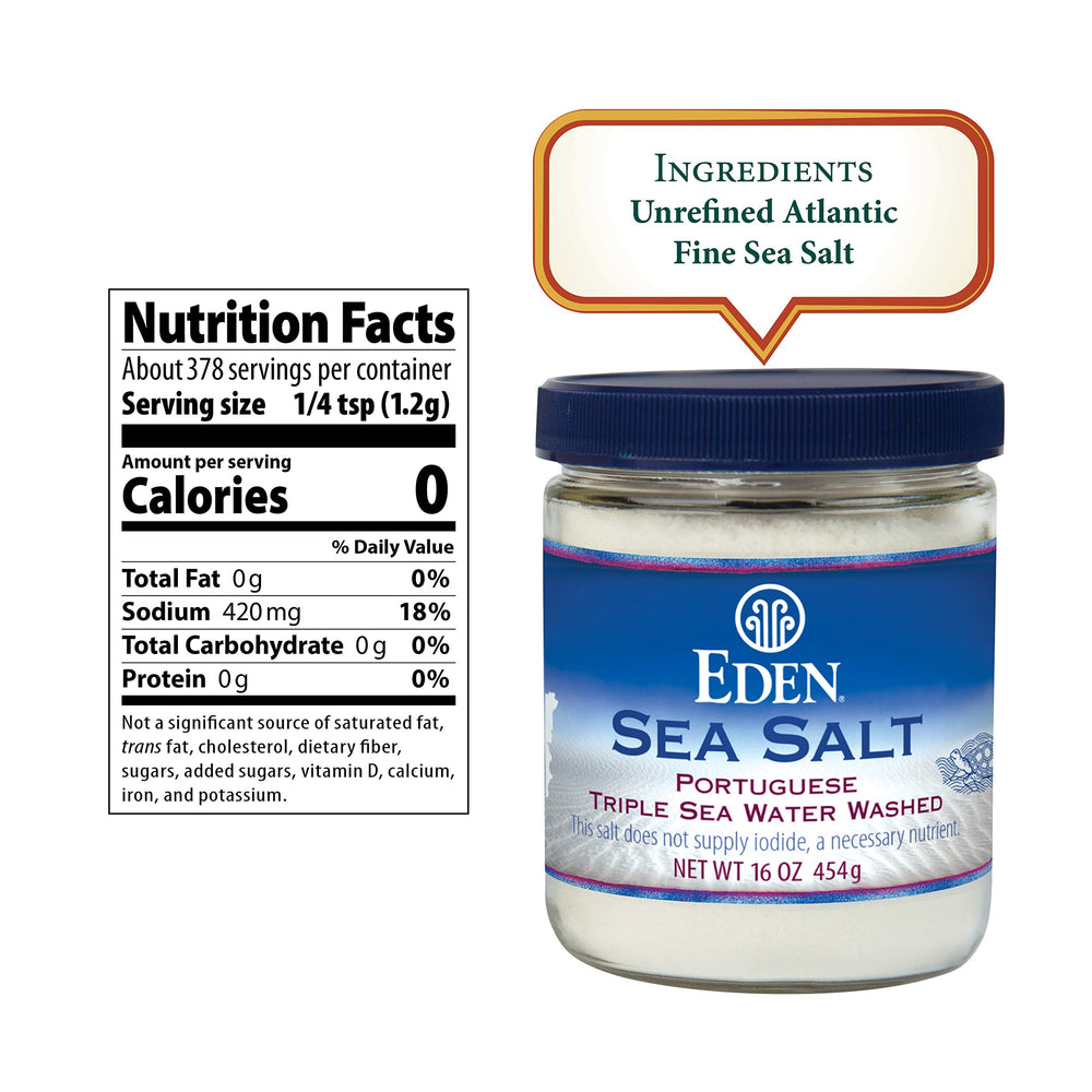 Eden Sea Salt with 82 trace minerals for balanced flavor