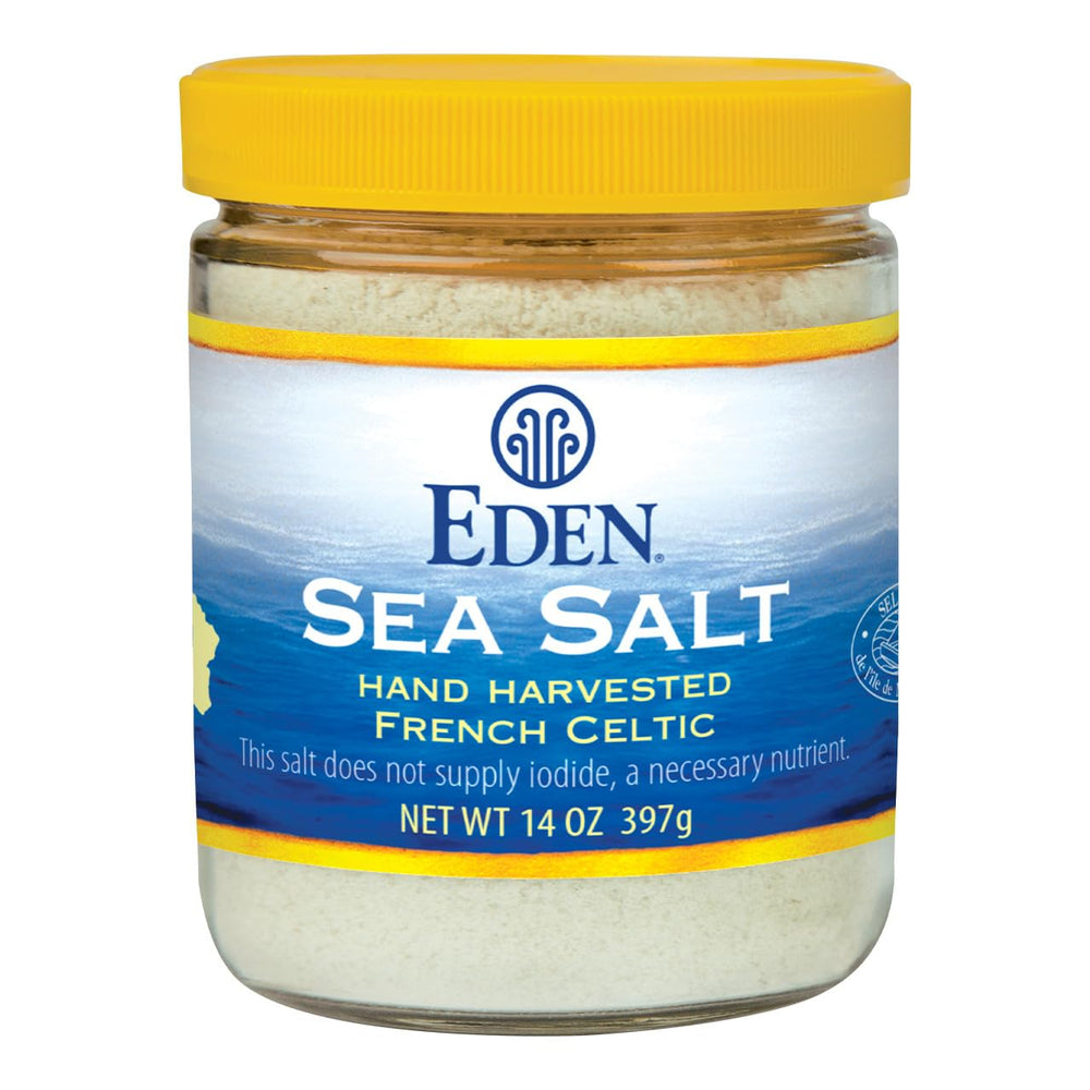 Eden Sea Salt hand-harvested in Brittany stored in a glass jar for premium everyday seasoning.