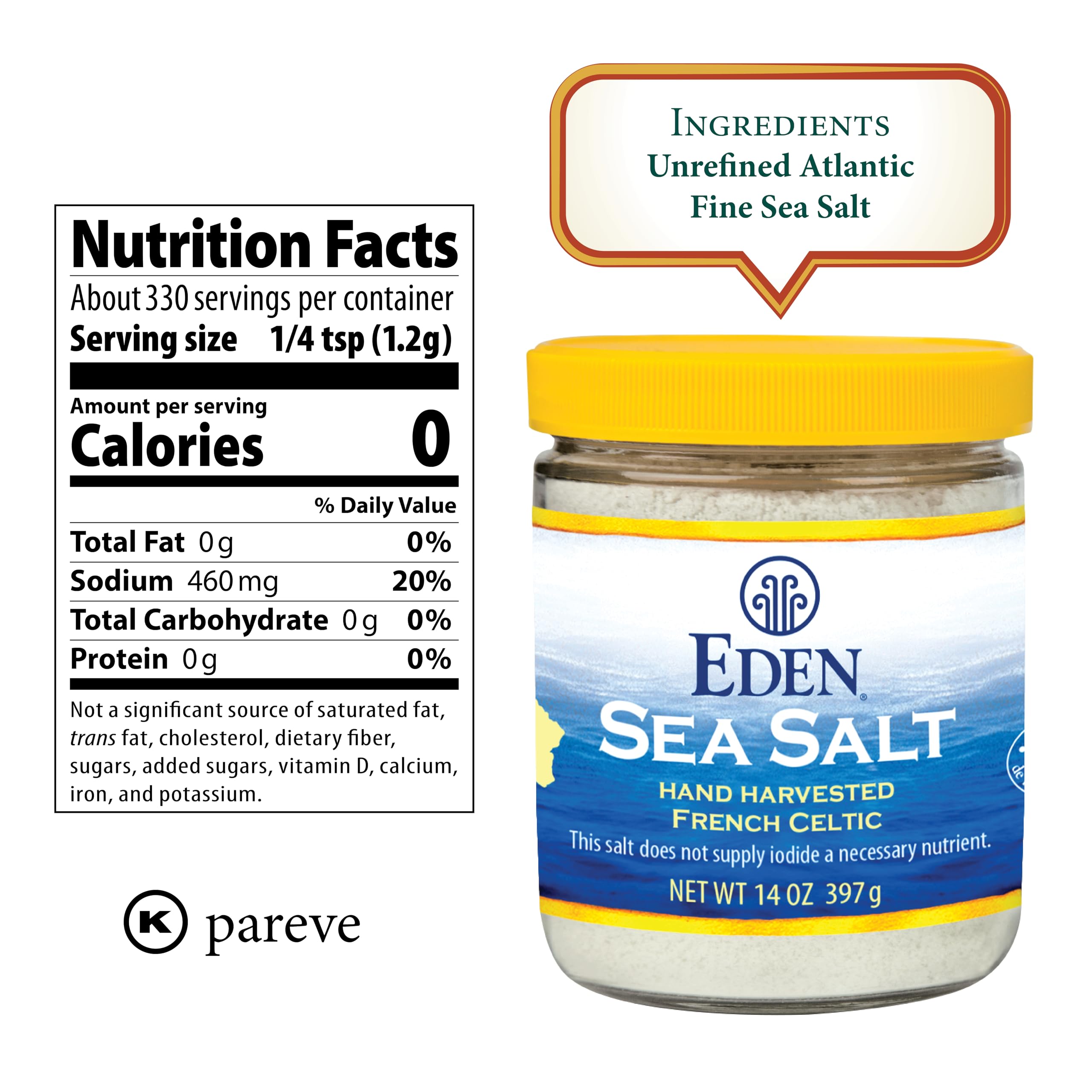 Eden Sea Salt stone-ground texture adds granular crunch to finishing dishes.