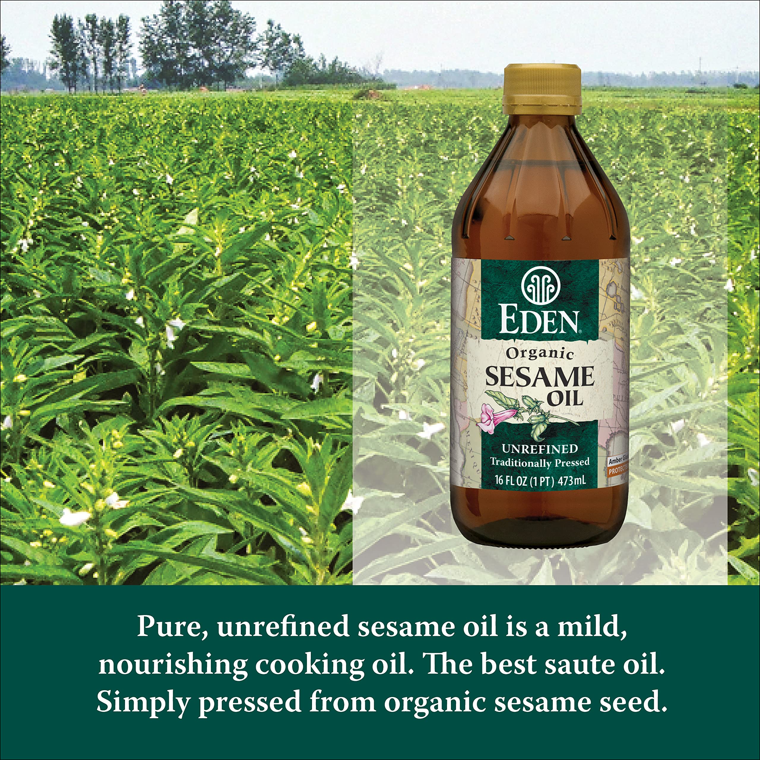 Eden sesame oil pour spout in action for quick stir-fry.
