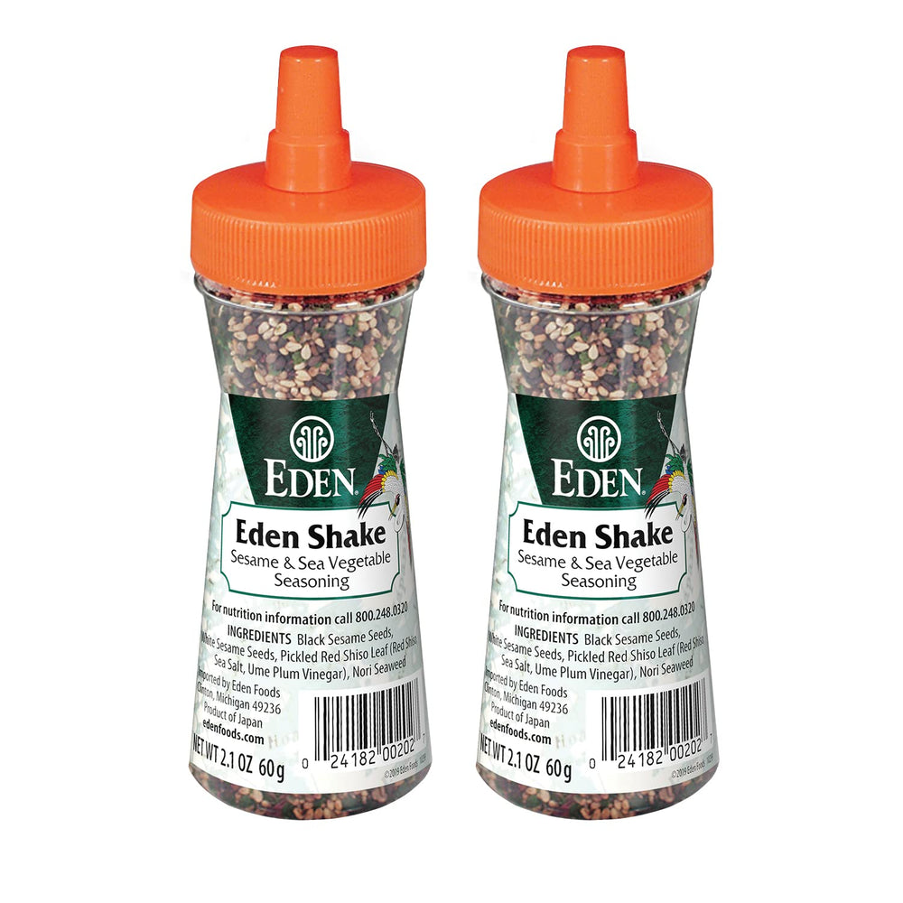 Eden Shake Furikake sprinkled on hot rice with seaweed and sesame for a savory boost