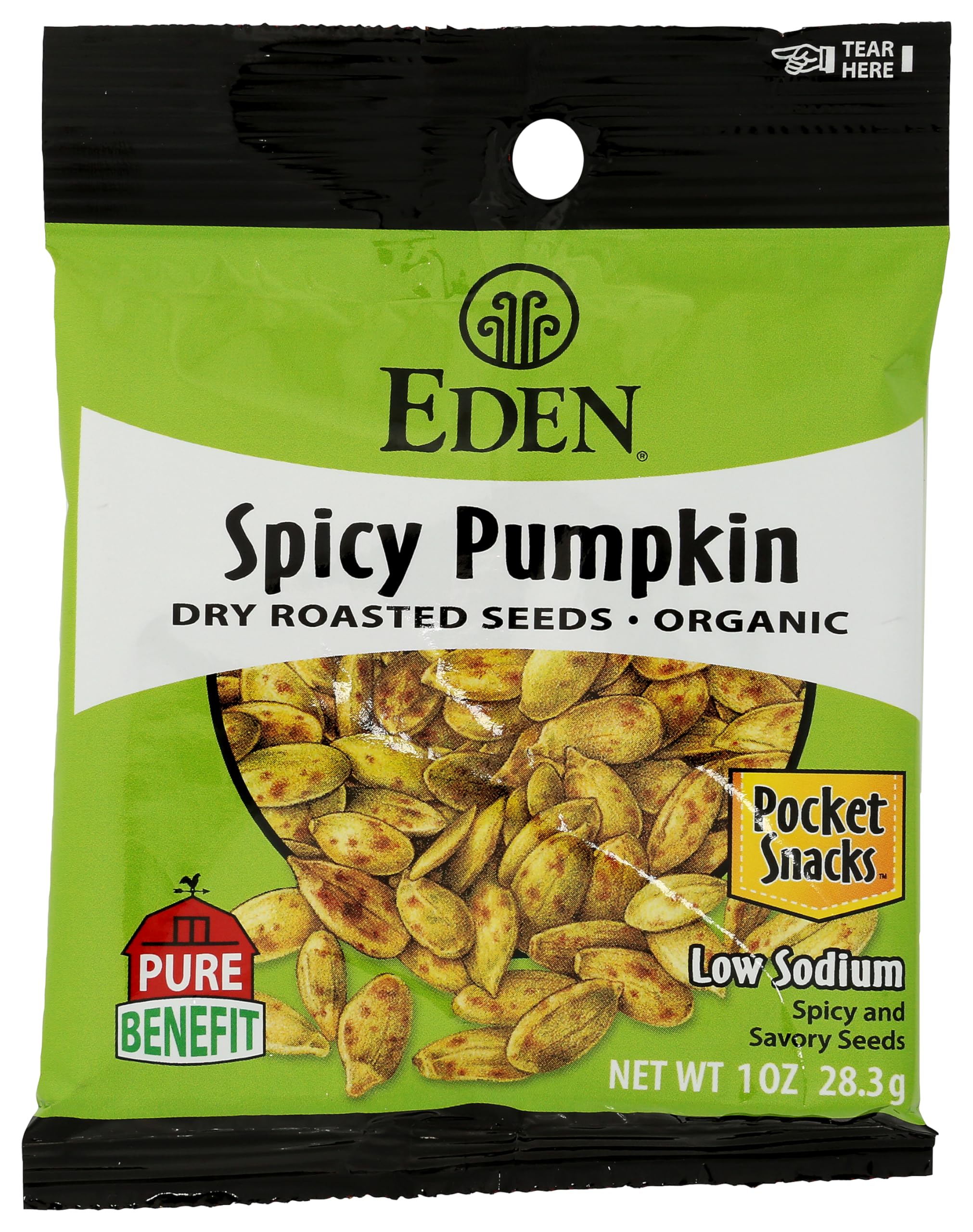 Eden Spicy Pumpkin Seeds pocket snack 12-pack for on-the-go energy