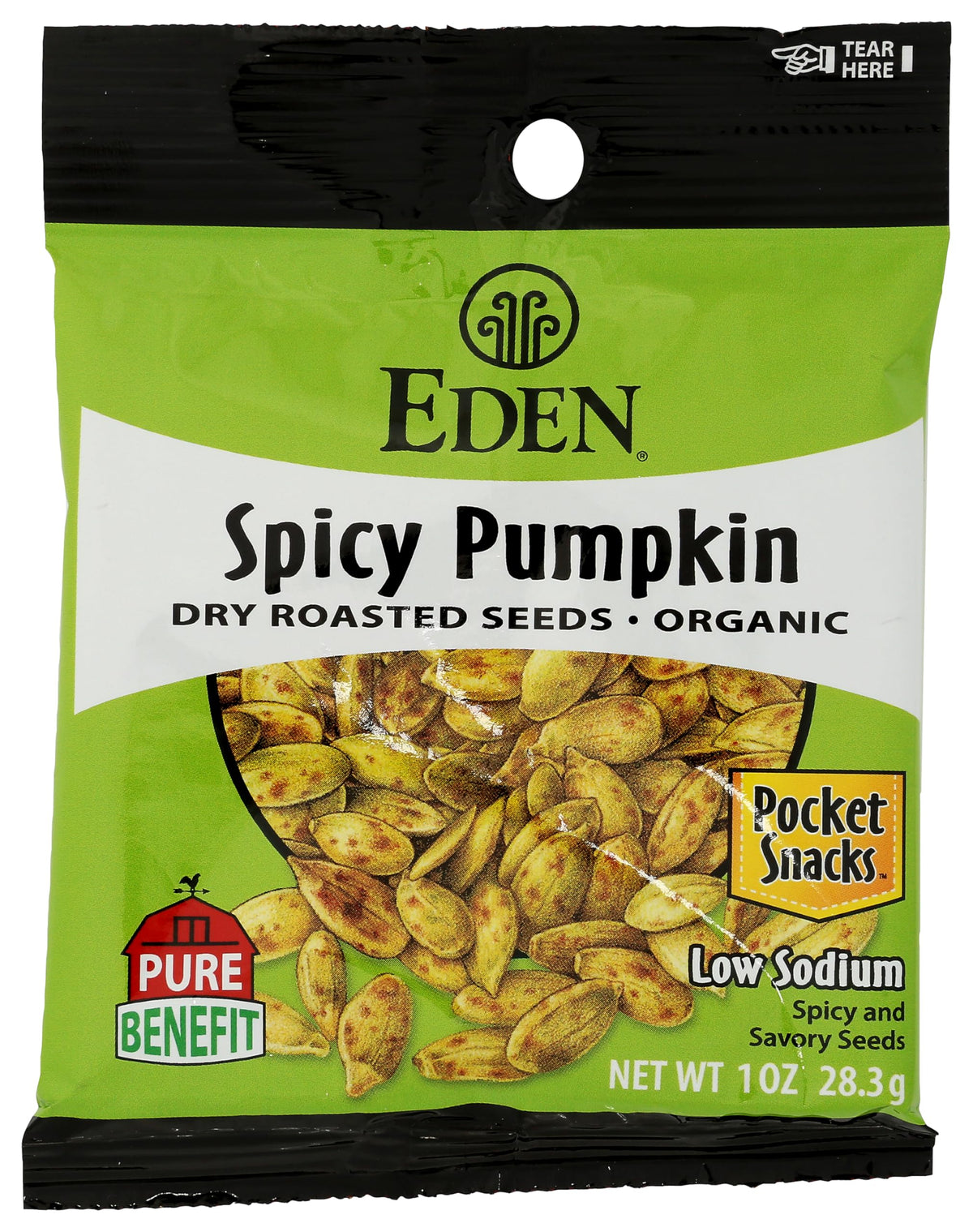 Eden Spicy Pumpkin Seeds pocket snack 12-pack for on-the-go energy