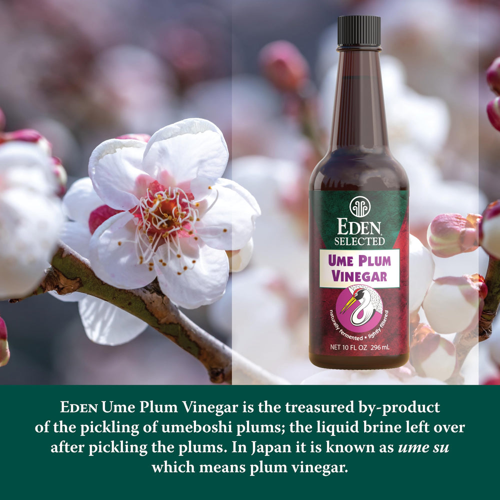 Eden Ume Plum Vinegar being poured over vegetables for zing