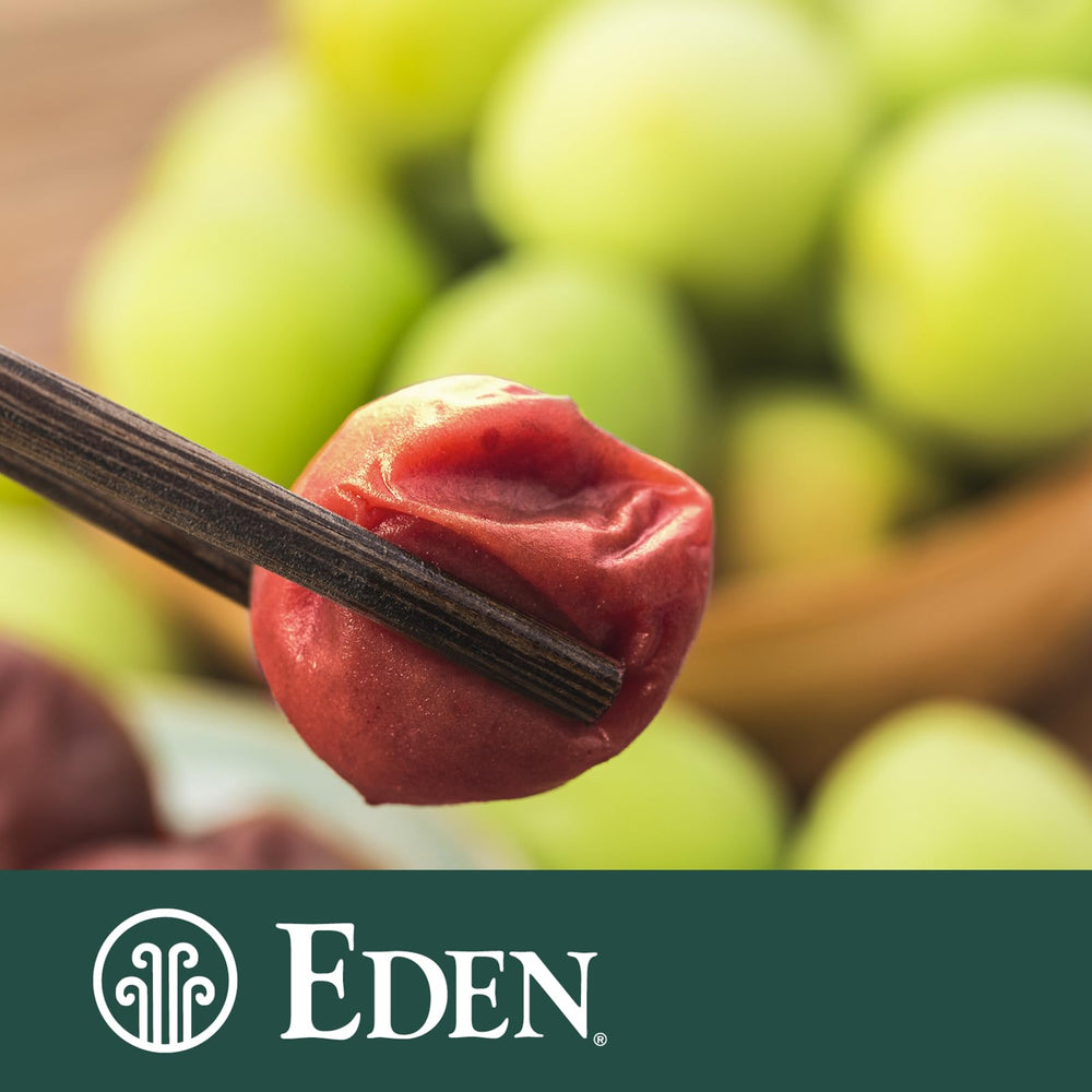 Eden Umeboshi plum with red shiso leaves for vibrant aroma.