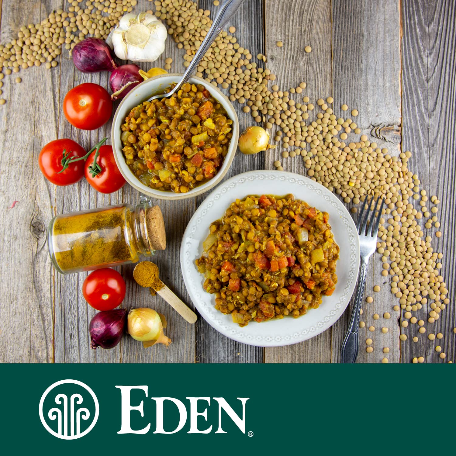 Eden vegan kosher lentils in BPA-free can for plant-based protein.