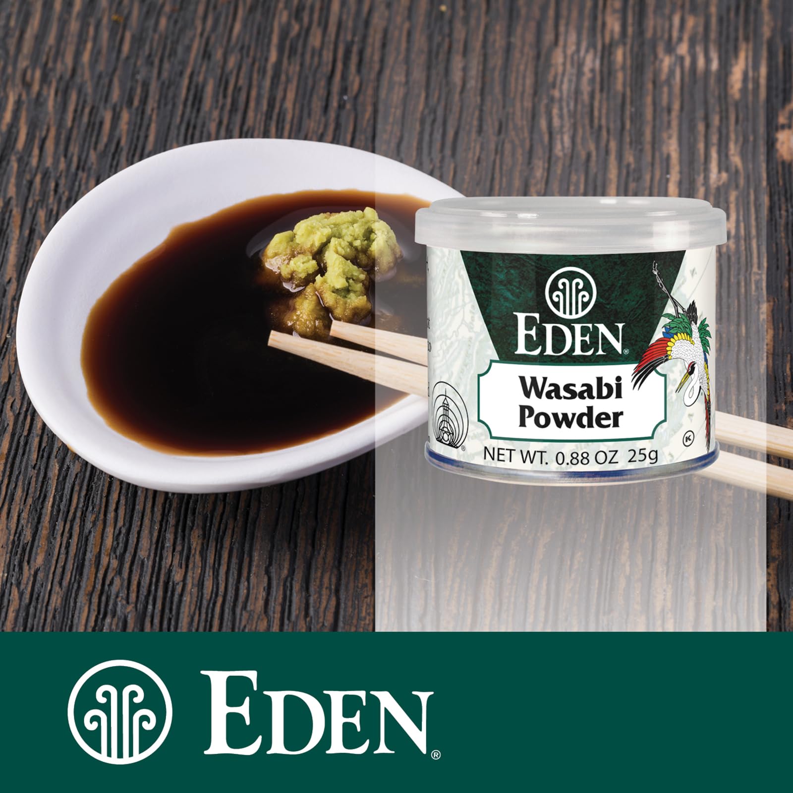Eden Wasabi paste prep with hot water forms authentic paste.