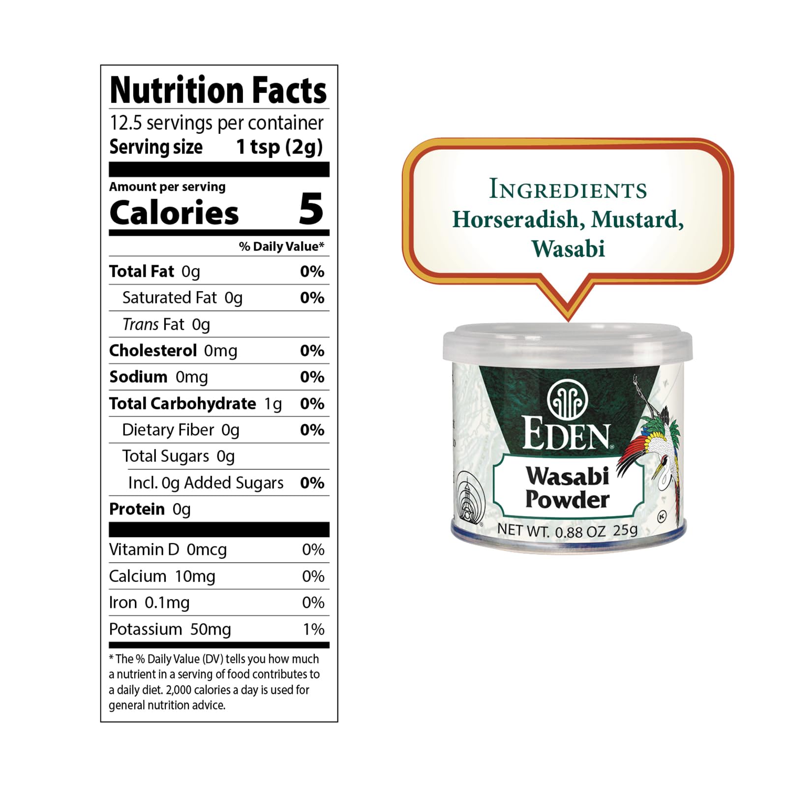 Eden Wasabi Powder closeup highlights granular texture ideal for sauces.