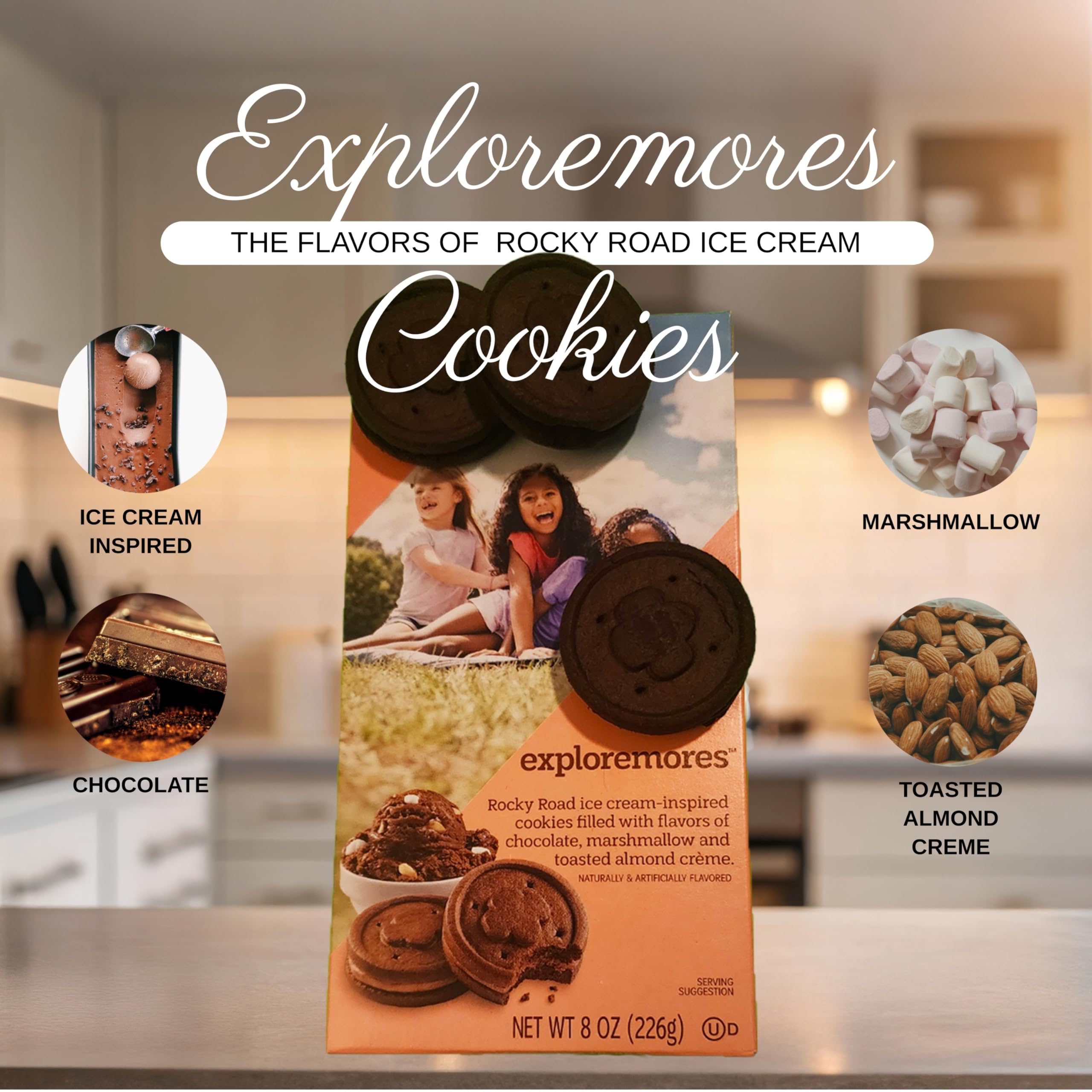 Edgell House Exploremores packaging lists ingredients and common allergens.