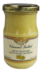 Edmond Fallot Dijon mustard bottle shows stone-ground texture, perfect for dressings and sauces.