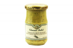 Edmond Fallot Tarragon Dijon Mustard 7.4 oz bottle, tangy herbal flavor for dressings and sauces.