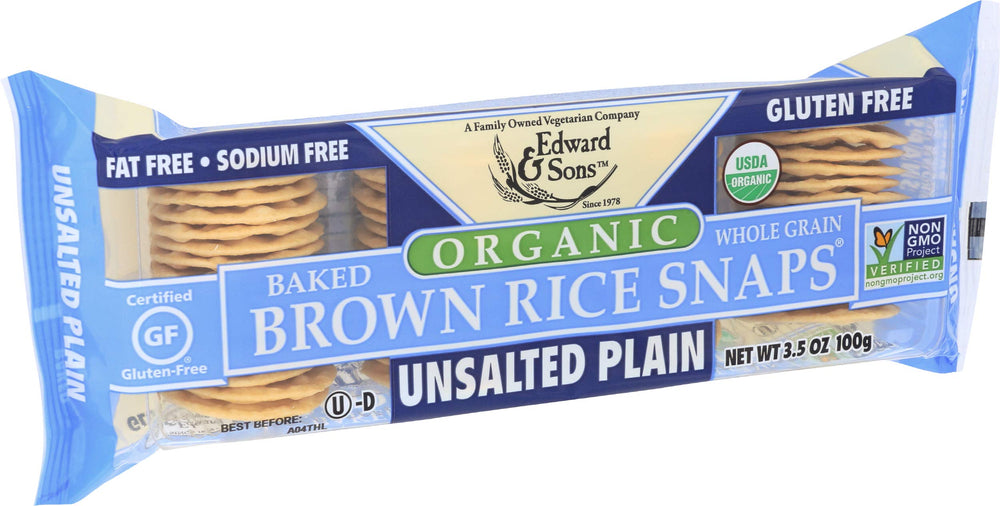 Edward & Sons Brown Rice Snaps in lunchbox for on-the-go crunch.