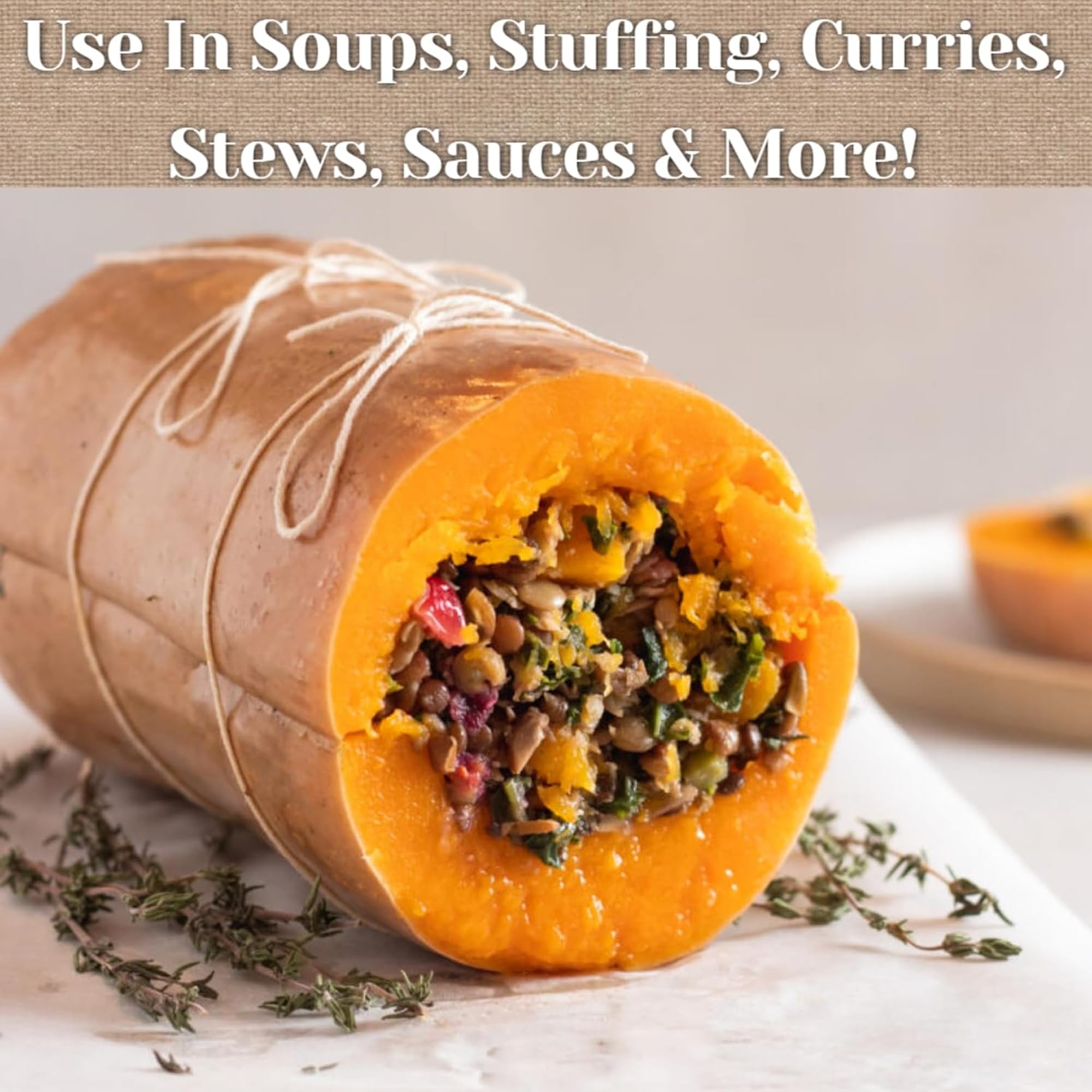 Serving suggestion plate with vegan sauce drizzle showcases gluten-free option