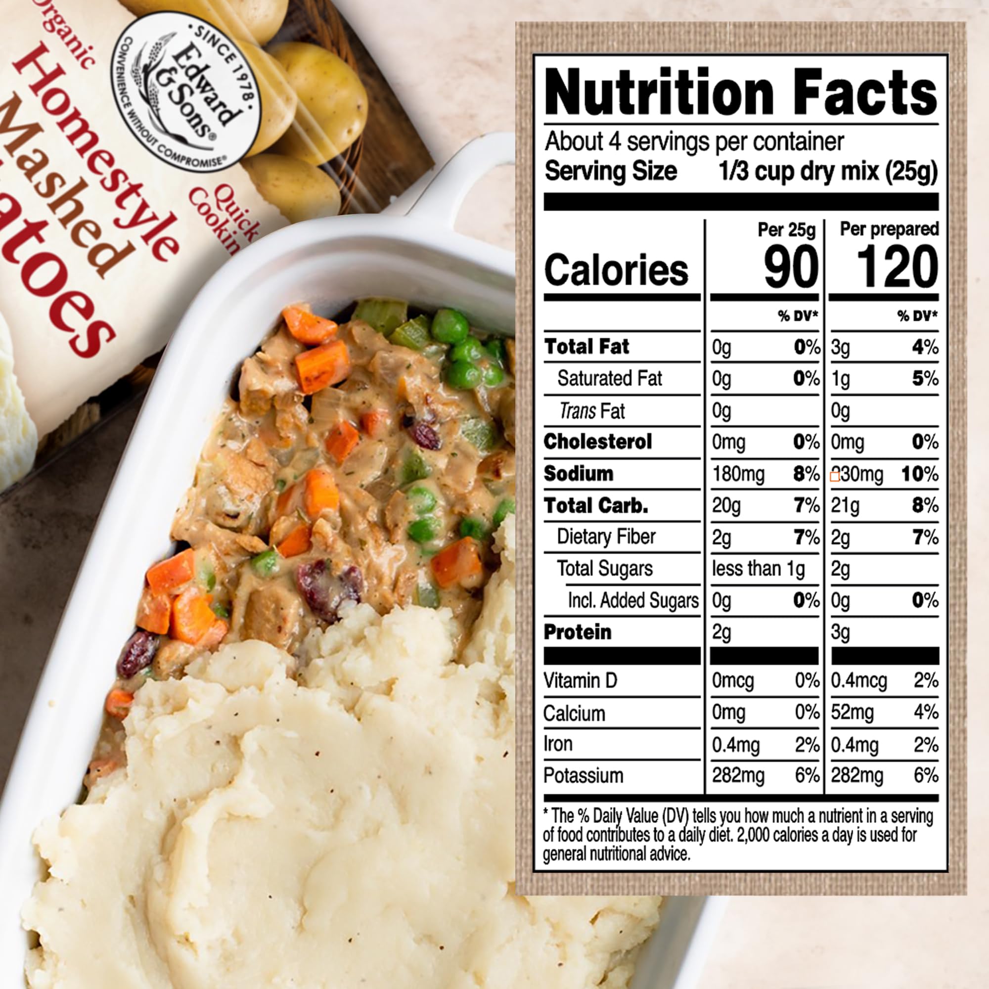 Mashed potatoes in a ready to serve bowl by Edward & Sons
