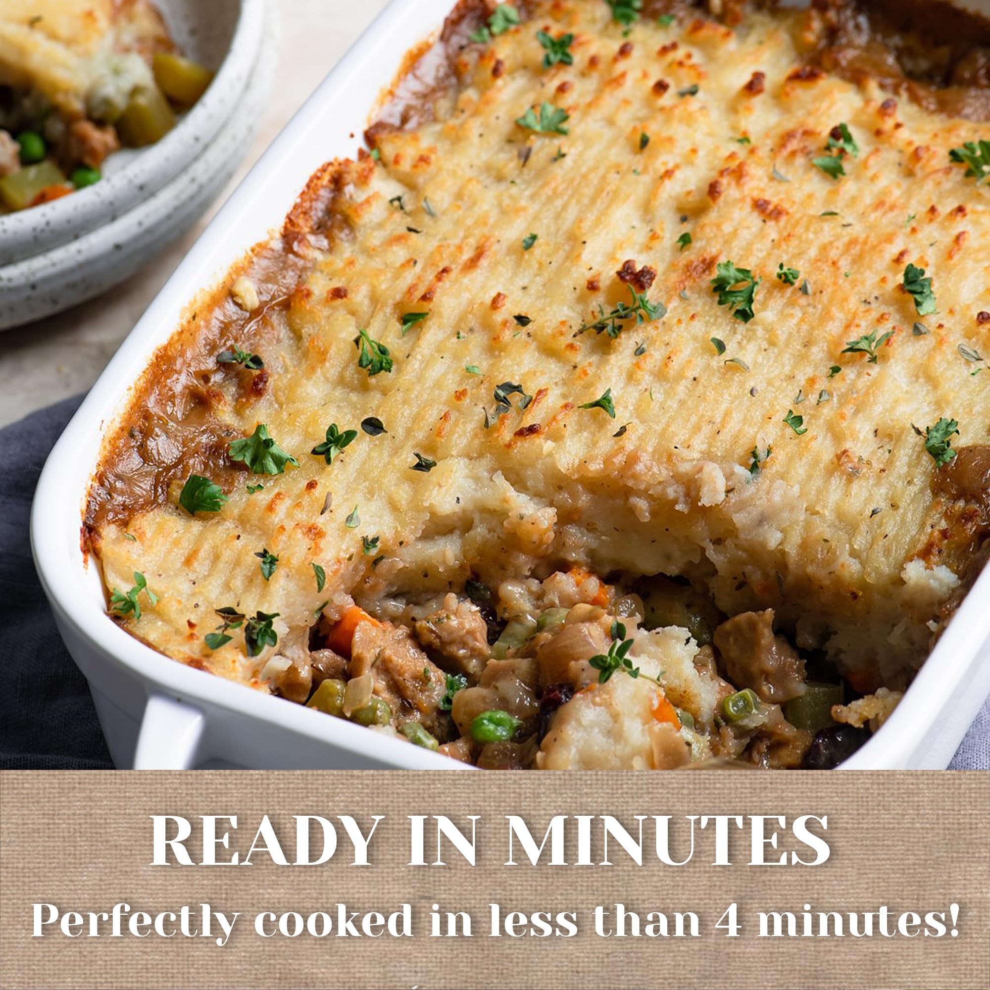 Microwave-ready Edward & Sons mashed potatoes in minutes