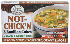 Edward & Sons Not Chicken Bouillon Cubes in pack ready to flavor vegan meals.