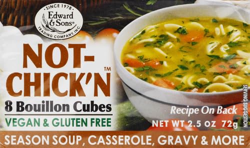 Edward & Sons Not Chicken Bouillon Cubes packaging shown in retail box.