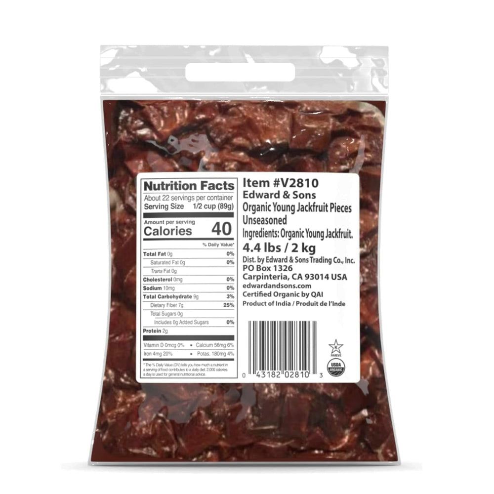 Edward and Sons Organic Young Jackfruit pieces ideal for plant-based meals.