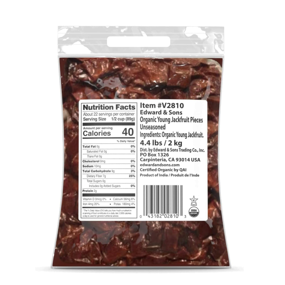 Edward and Sons Organic Young Jackfruit pieces ideal for plant-based meals.