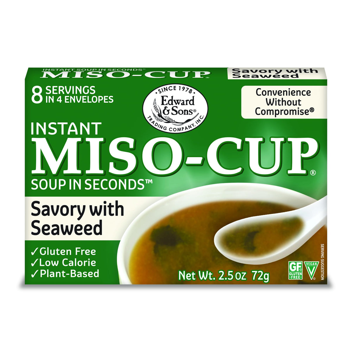 Edward & Sons Seaweed Miso Cup, front view, convenient quick-lunch option.