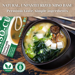 Edward & Sons Seaweed Miso Cup, lid off, ready-to-serve broth in minutes.