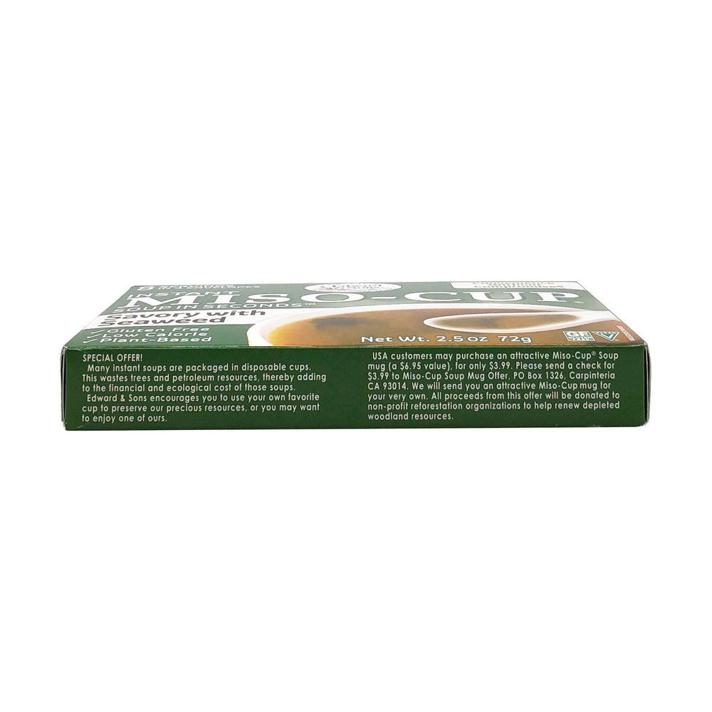 Edward & Sons Seaweed Miso Cup, steaming cup, inviting aroma and comforting warmth.