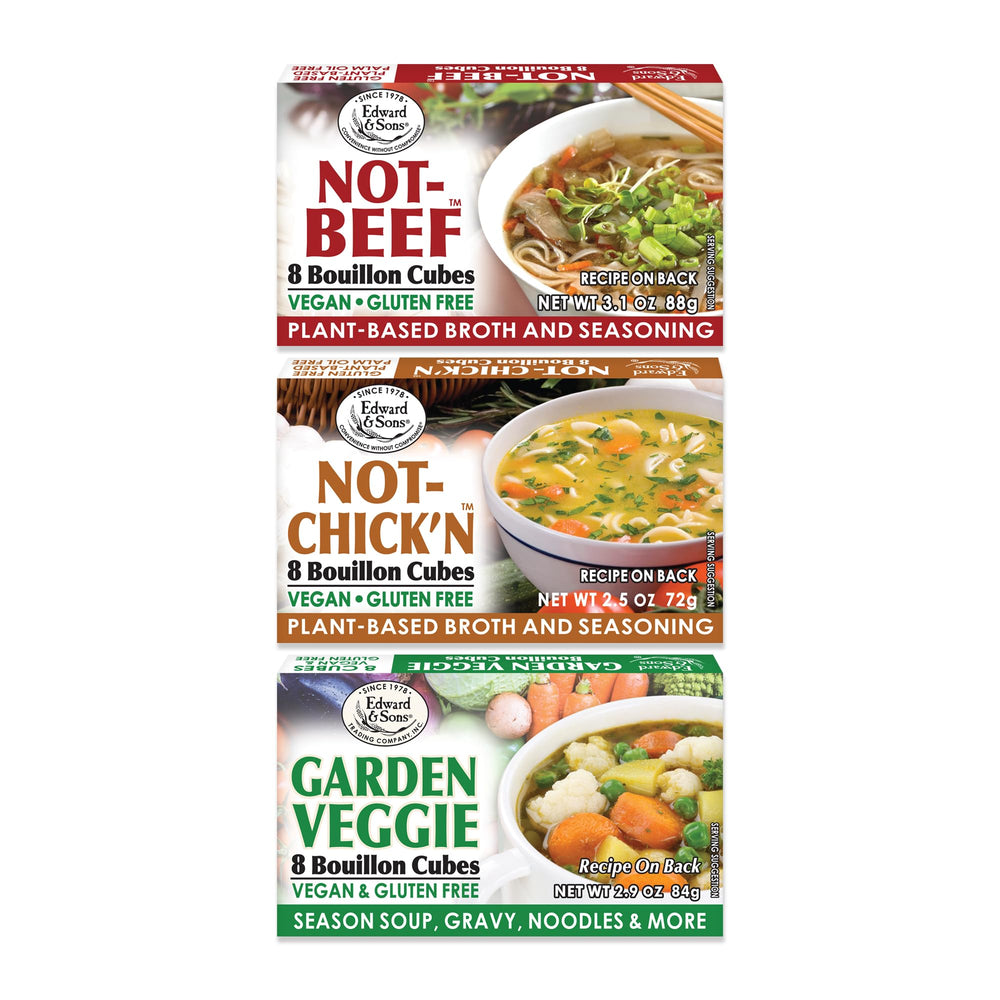 Edward & Sons vegan bouillon cubes package front for gluten-free stock