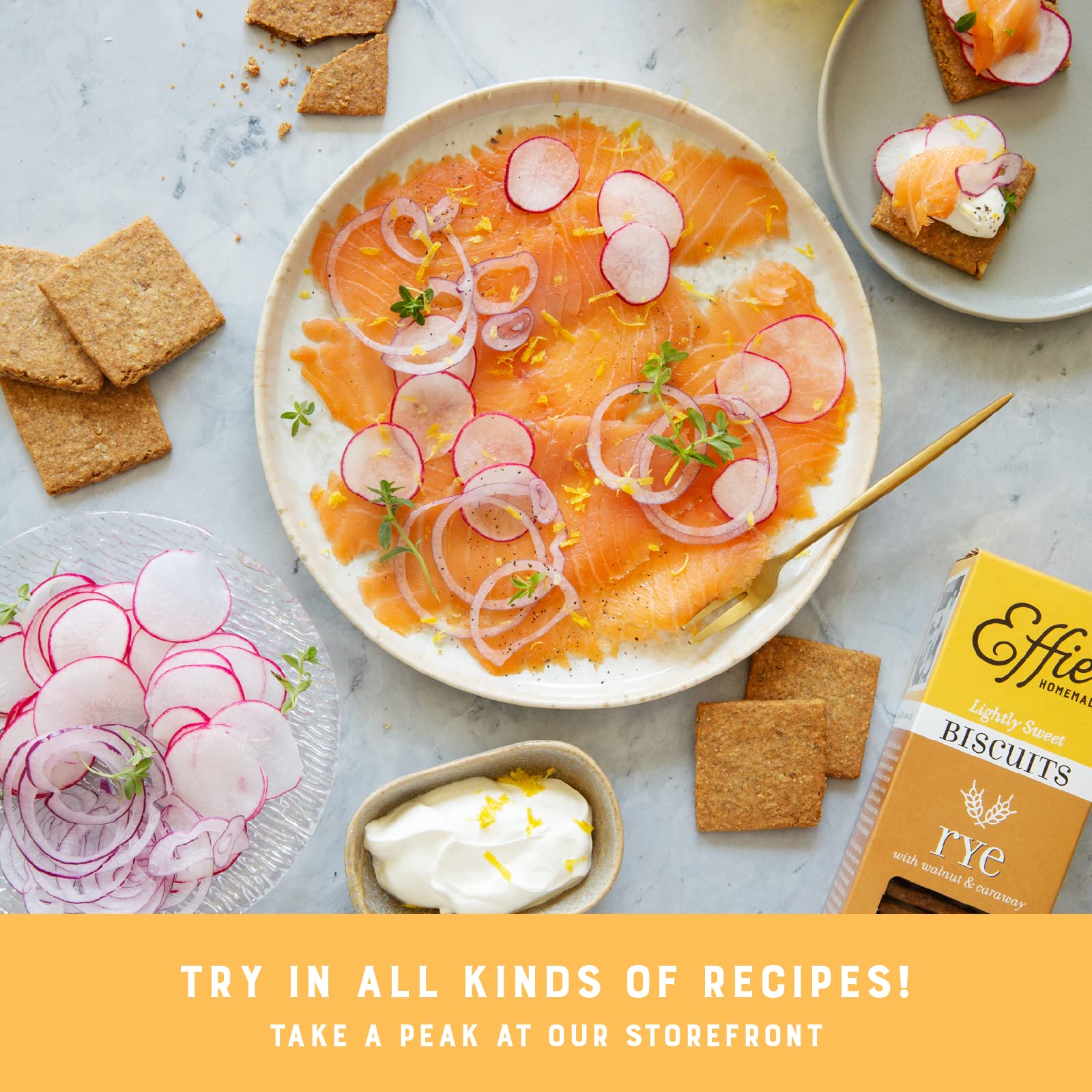 Effie's biscuits paired with cheese or spreads for a savory bite