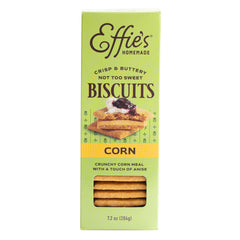 Effie's Homemade Corn biscuits pack front showing a buttery, crave-worthy snack.