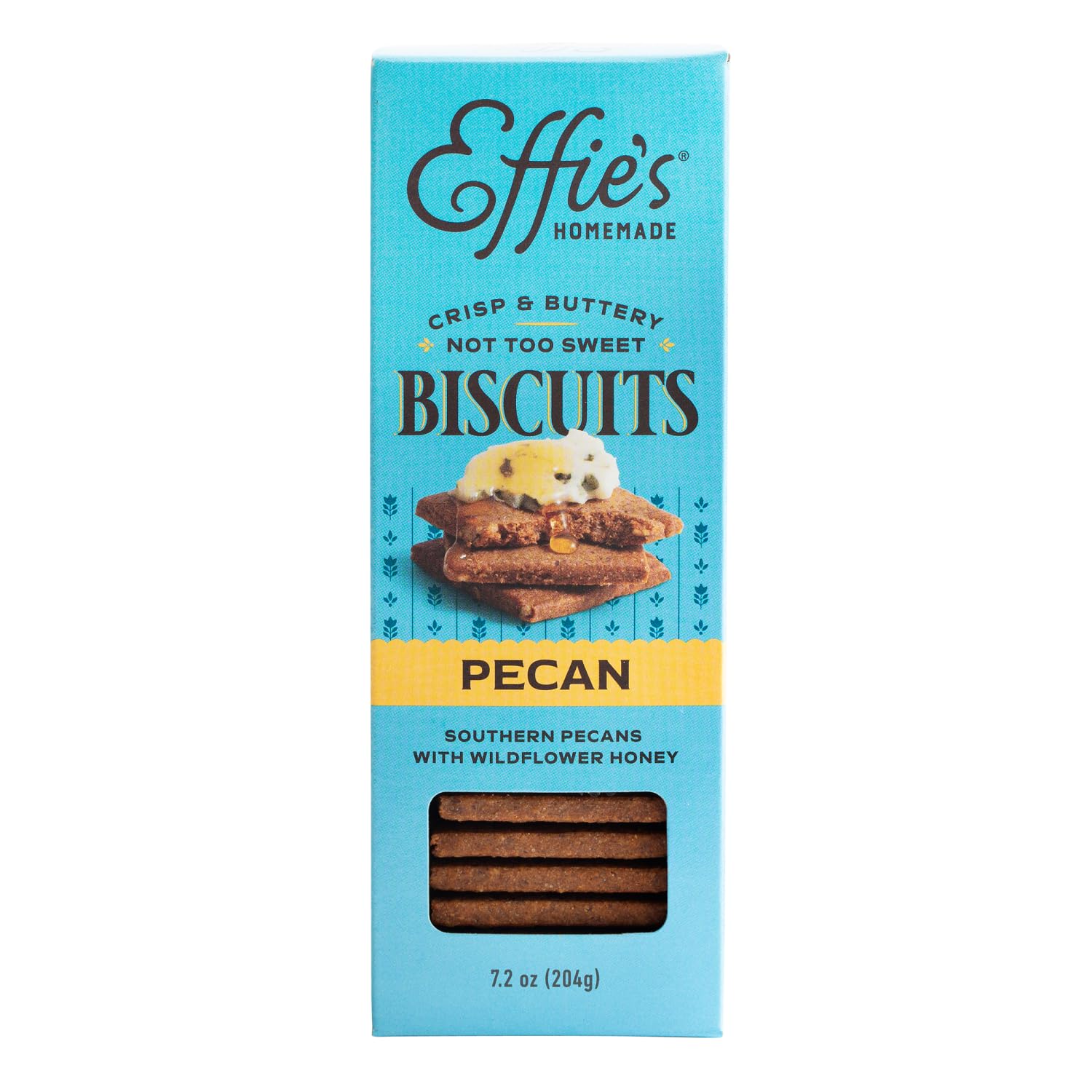 Effie's Homemade Pecans Biscuits close-up texture ideal for snacking.