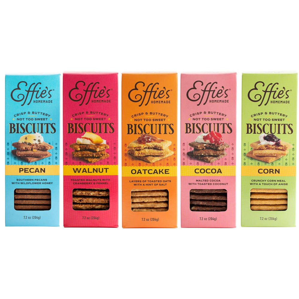 Effie's pecan biscuits with buttery crunch, ideal for pairing