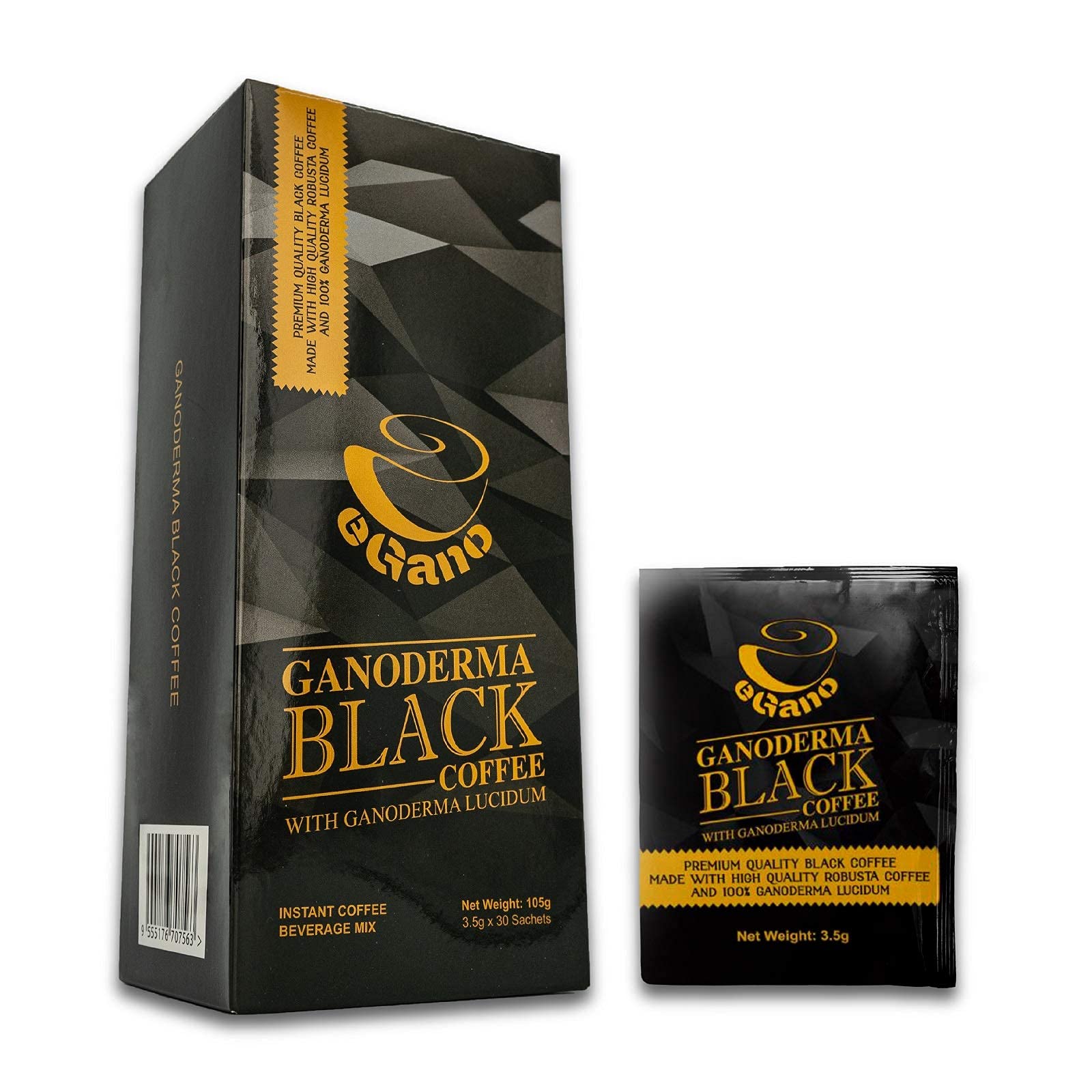 Two boxes of eGano Ganoderma coffee on kitchen counter.