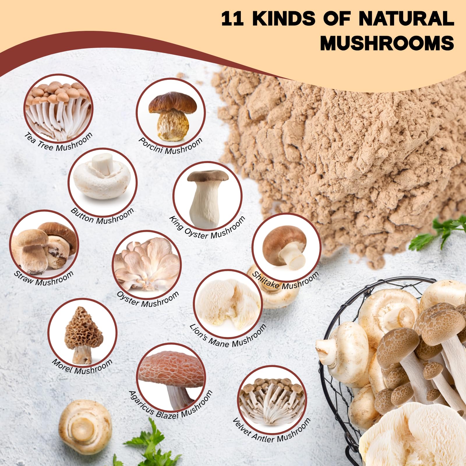 Egcina dried mushroom powder pouring captures fine texture blending into hot or cold recipes.