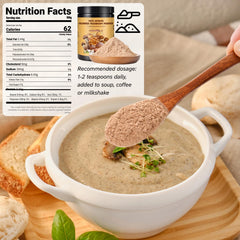 Egcina mushroom powder scoop demonstrates easy measuring for quick umami boosts.