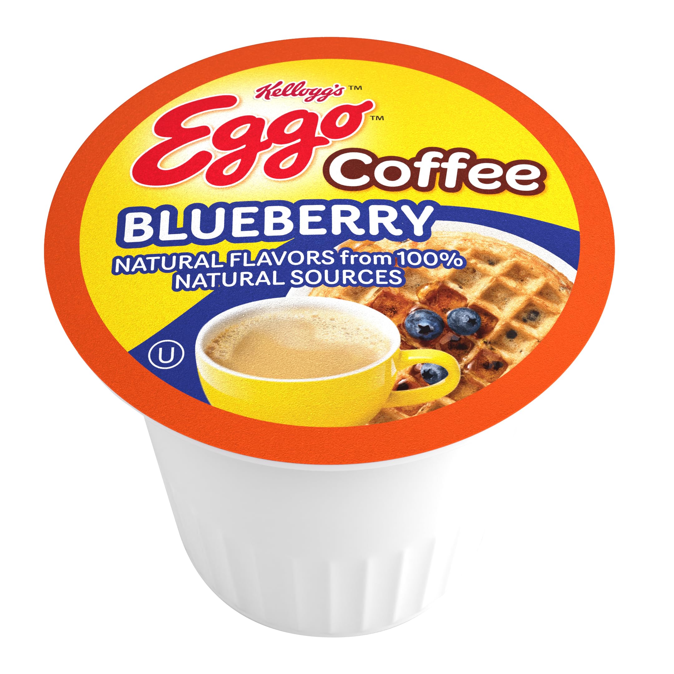Eggo Blueberry Waffle coffee pods closeup, showcasing fresh blueberry flavor.