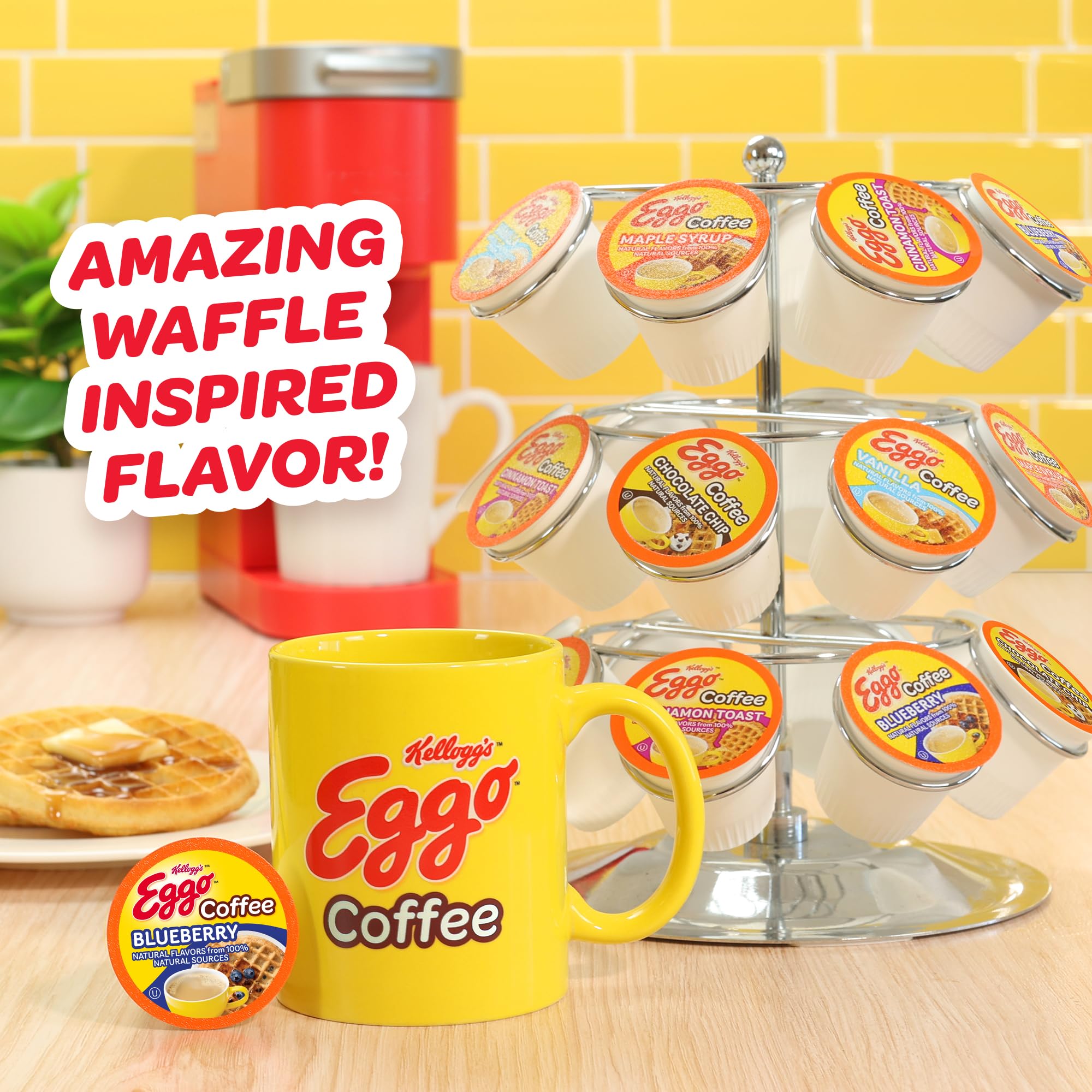 Eggo Blueberry Waffle coffee pods iced, offering a fruity cold brew option.