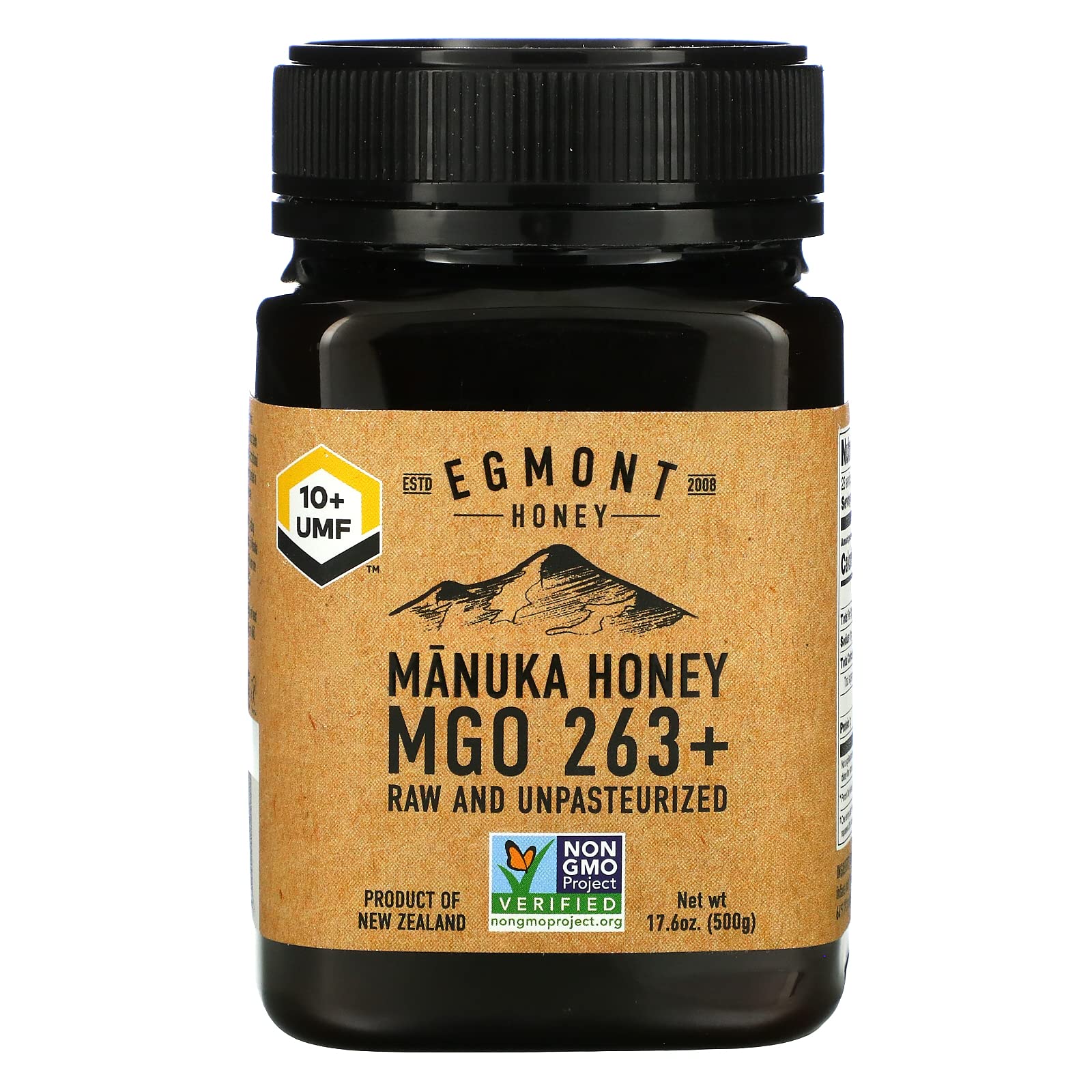 Egmont Honey Manuka bottle with 500g jar, pure New Zealand honey for daily use.