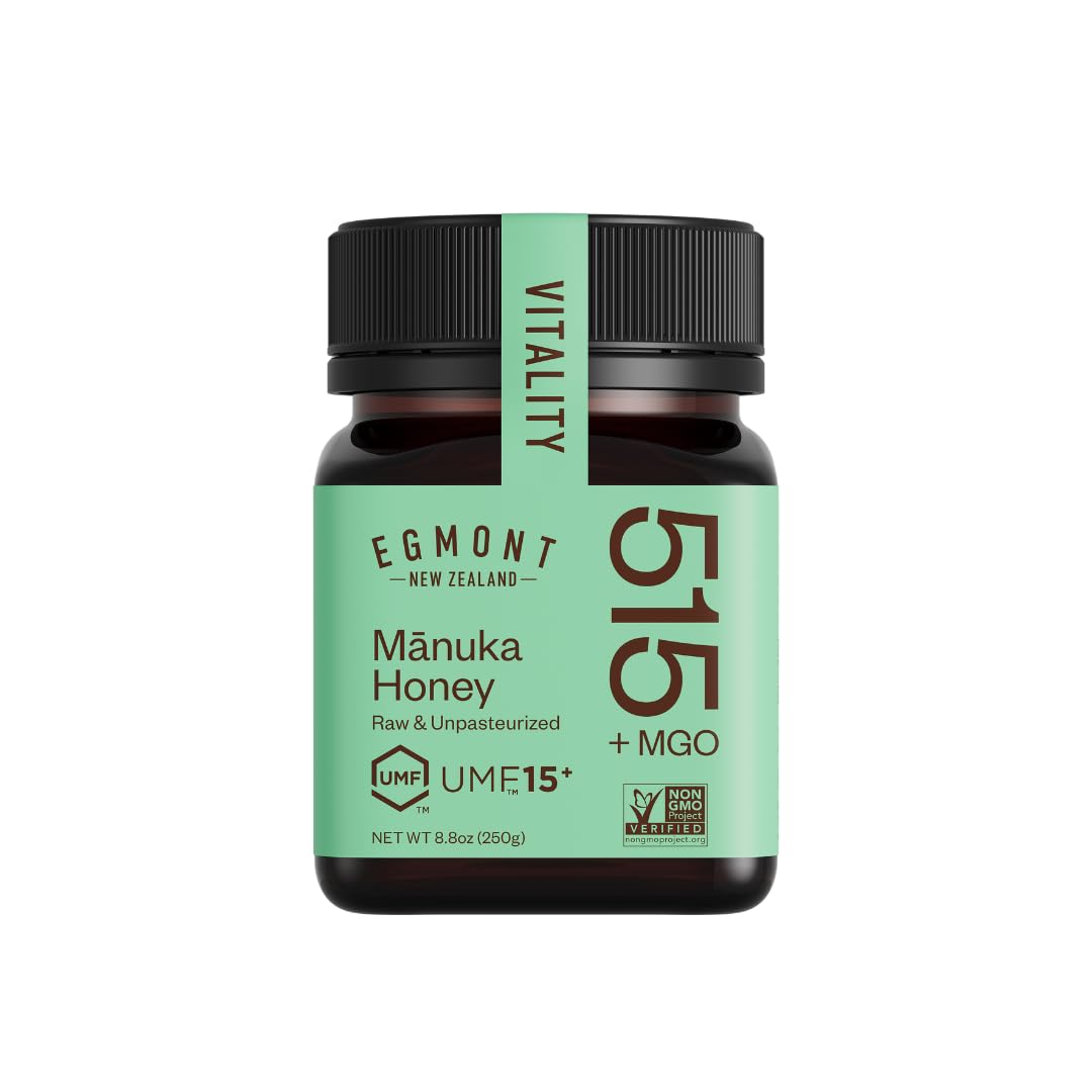 Egmont Honey Manuka bottle close-up showing creamy texture and premium quality.
