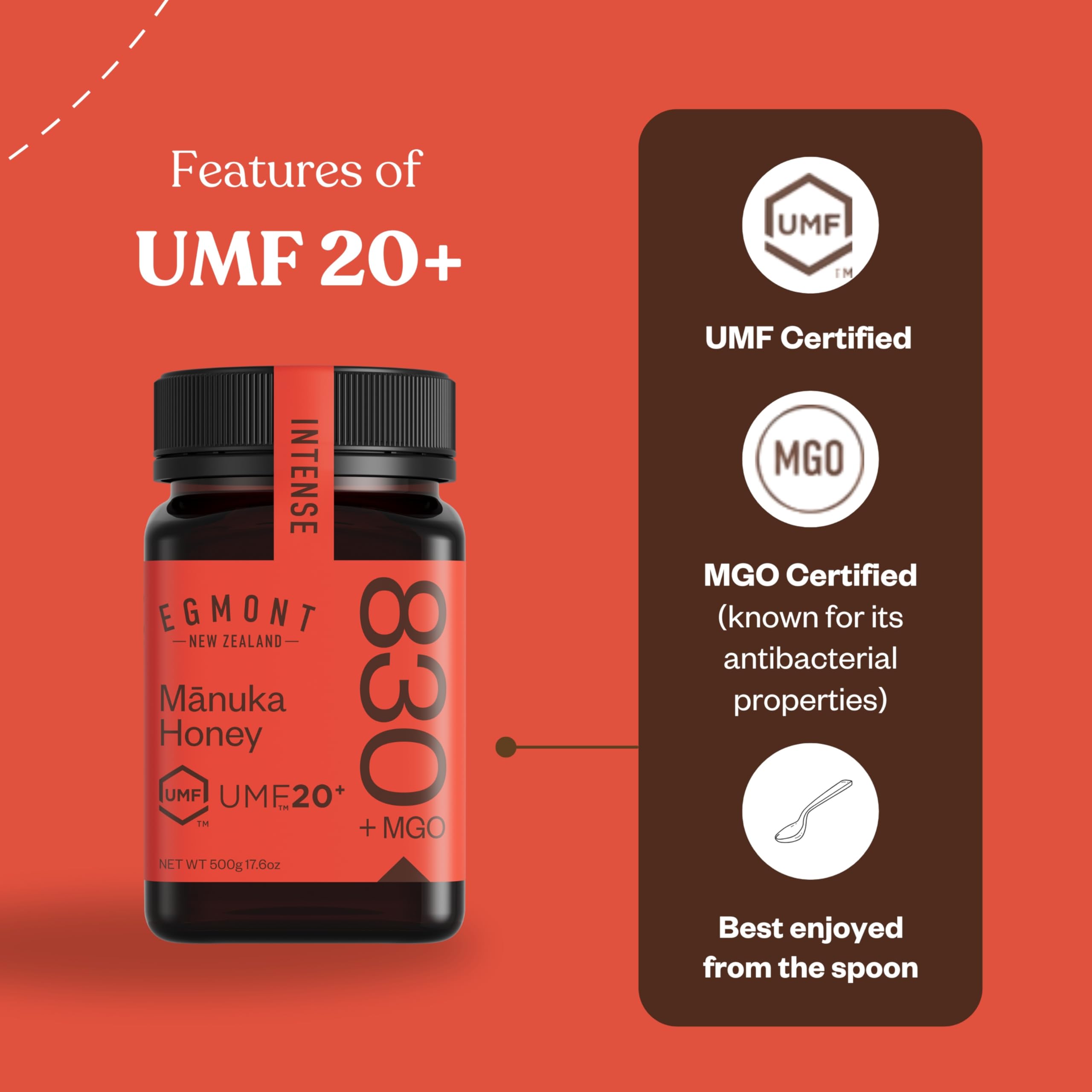 Egmont Honey Manuka UMF certification badge confirms quality and authenticity