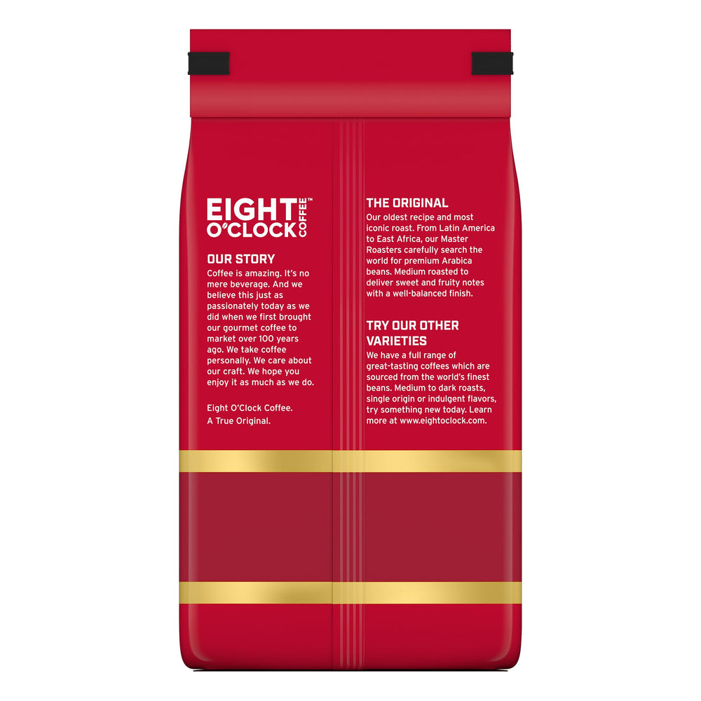 Eight O'Clock Coffee The Original bag back, roast details and quality marks.