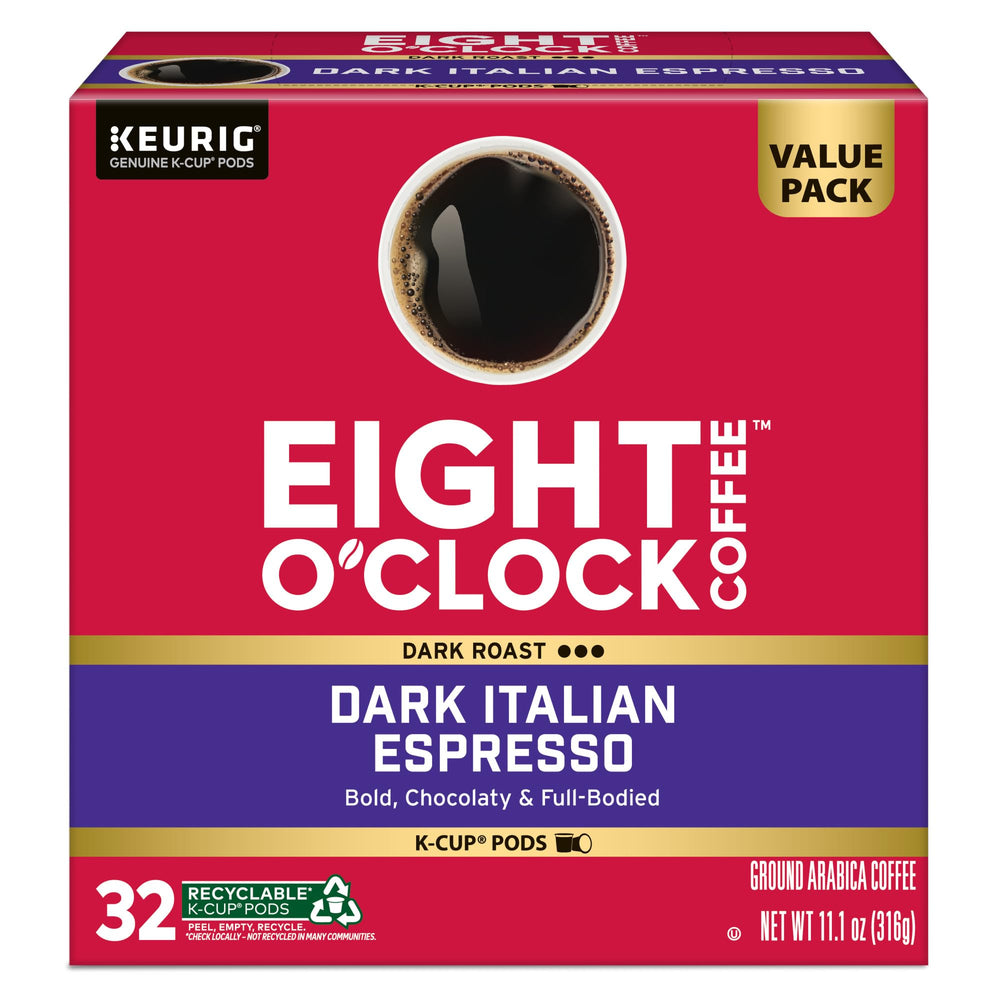 Eight O'Clock 32-pack box with dark roast.