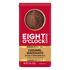 Eight O'Clock Caramel Macchiato ground coffee bag with rich aroma.