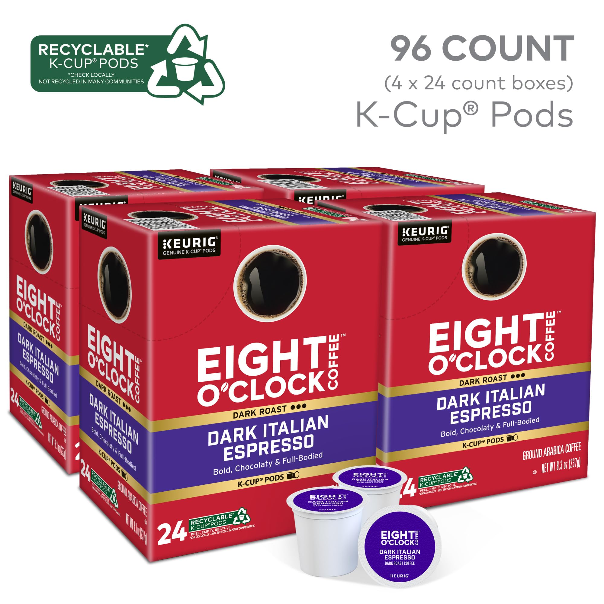 Eight O'Clock Coffee dark italian roast pod in set for multiple brews