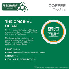 Eight O'Clock Coffee Decaf K-Cup pods close-up highlighting smooth, balanced flavor.