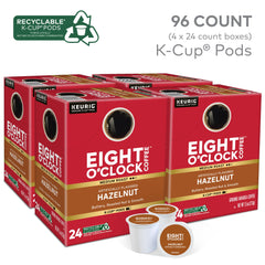 Eight O'Clock hazelnut coffee 96-count pack showcases convenient single-serve pods.