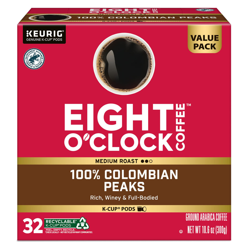 Elegant kitchen scene with Eight O'Clock coffee pods ready to brew.