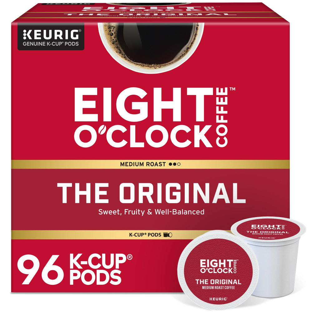 Eight O'Clock Coffee Original K-Cup pods in a tray for quick morning brews.
