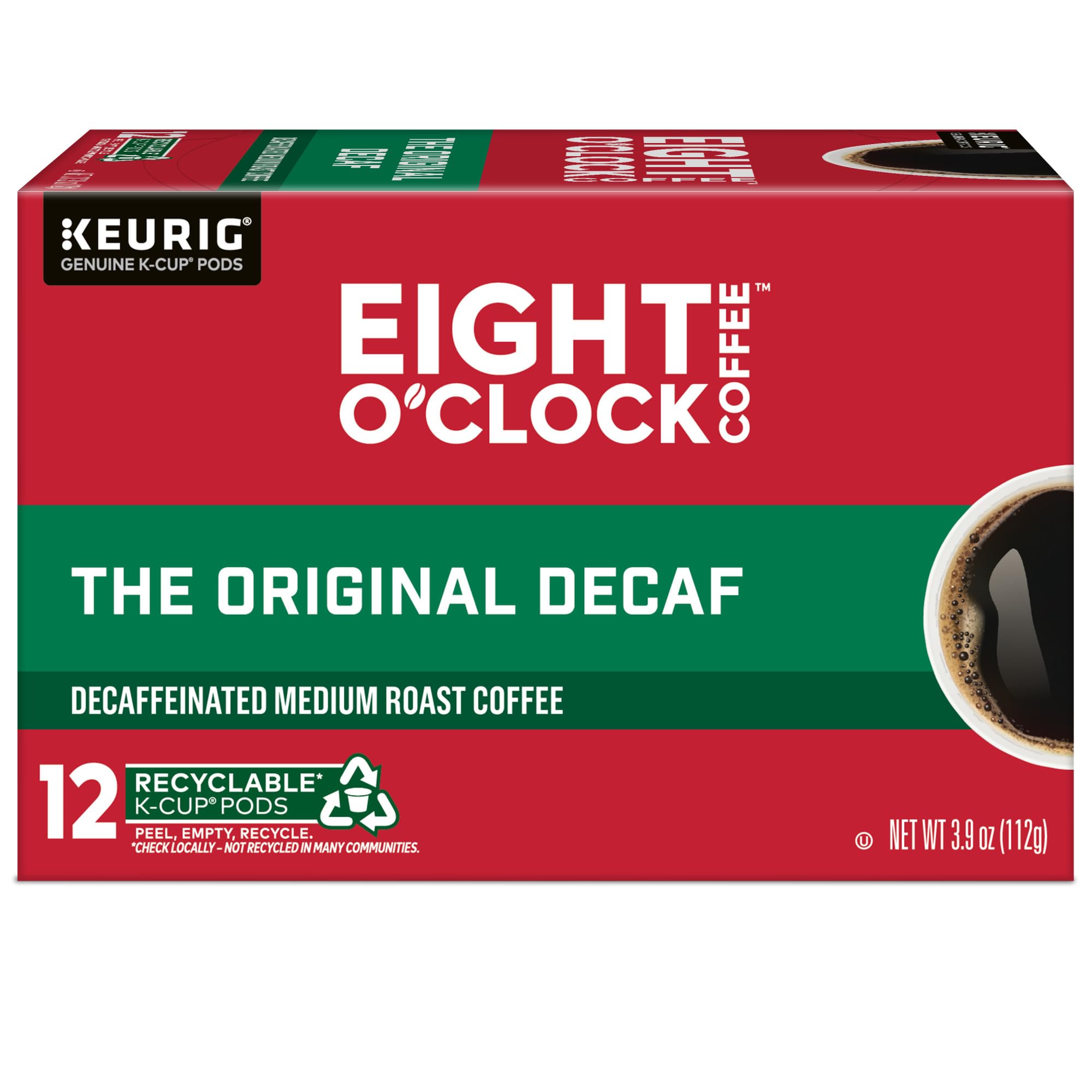Eight O'Clock Coffee packaging and label visible on box.